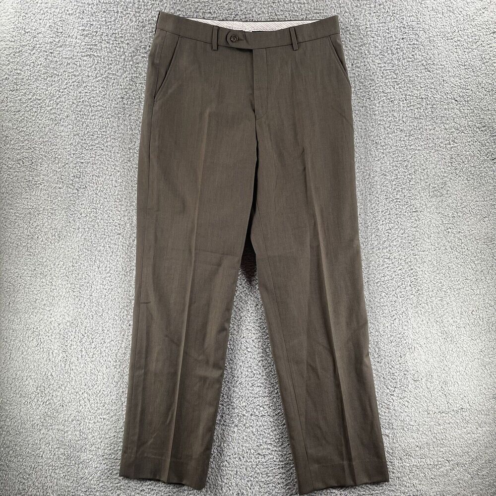 BALLIN Comfort-EZE Super 120s Wool Brown Tan Pleated Dress Pants 34x33